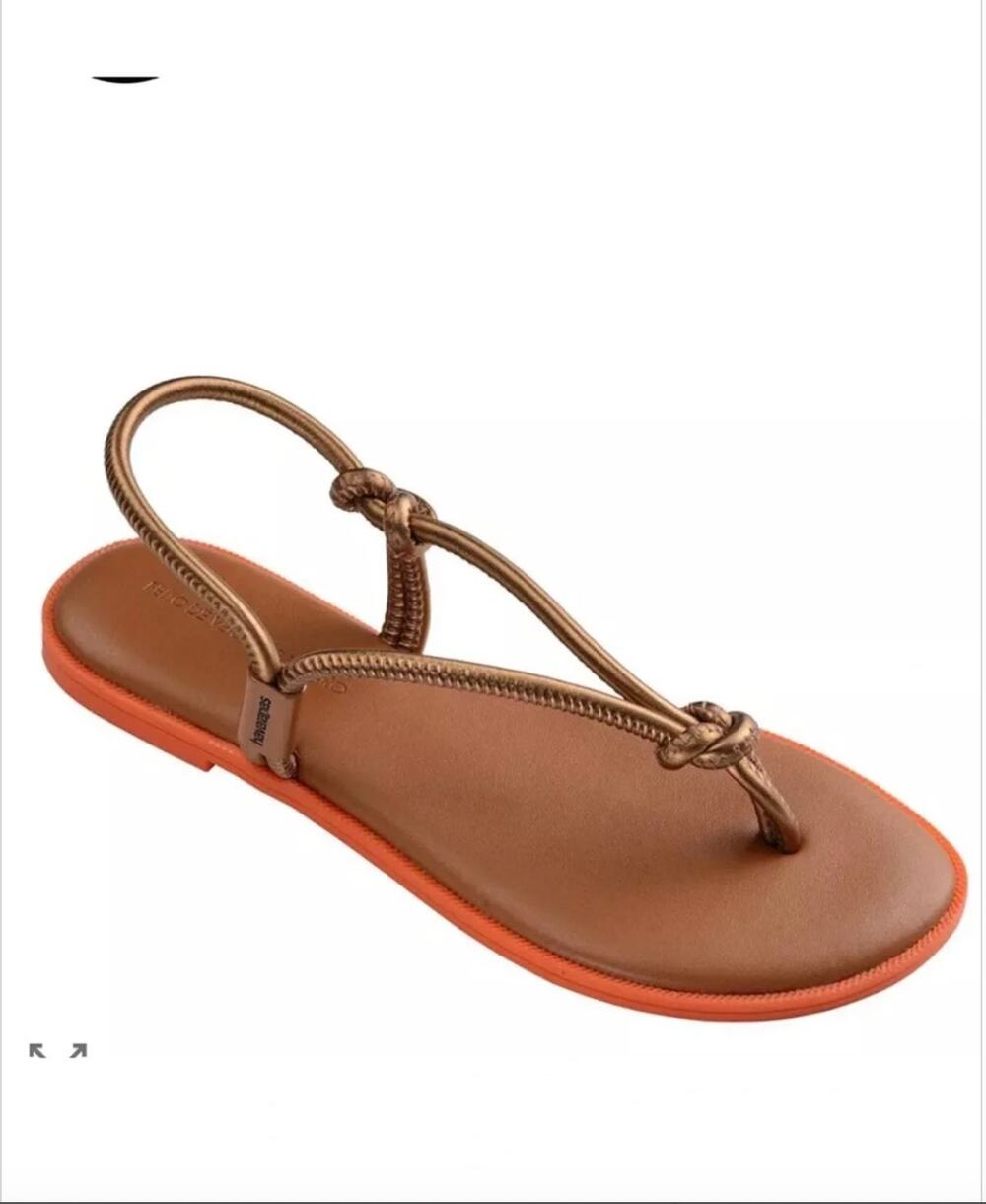 Havaianas Una Acai Cord Strap Slingback Sandals Beach Bronze Orange Sole Sz 9